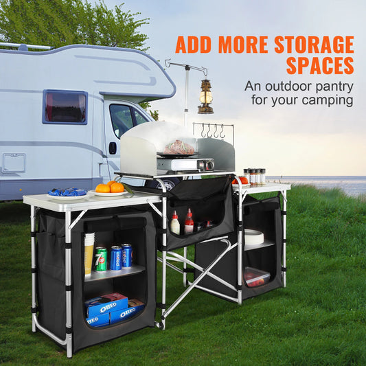 Camping Outdoor Kitchen Table Cabinet Foldable Storage Rack