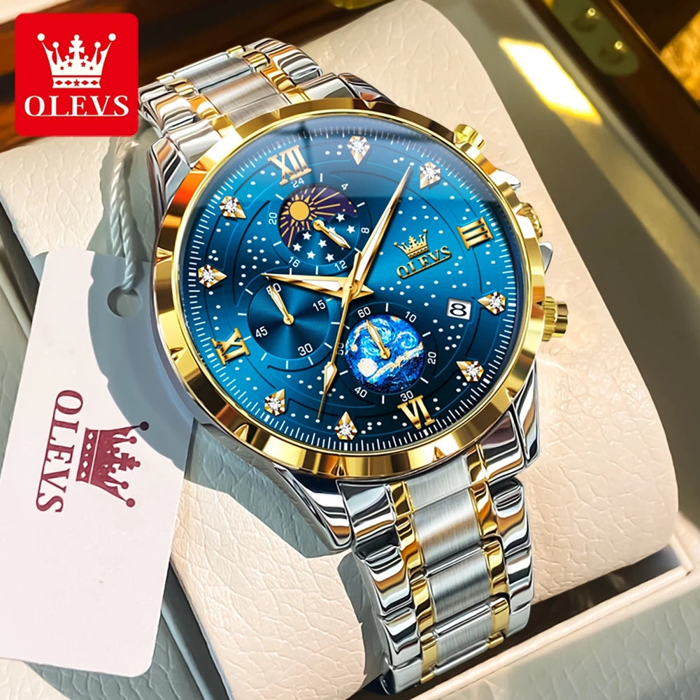 OLEVS Trend Men's Moon Phase Luminous Starry Sky Dial Quartz  Wristwatch