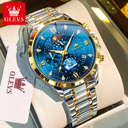 OLEVS Trend Men's Moon Phase Luminous Starry Sky Dial Quartz  Wristwatch