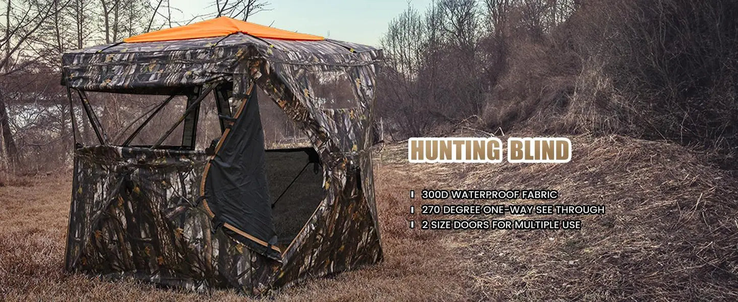 Hunting Blind 300D See Through Ground Blinds with Carrying Bag, 2/3/4 Person 270 Degree 2 Doors Pop Up Deer Blind Portable