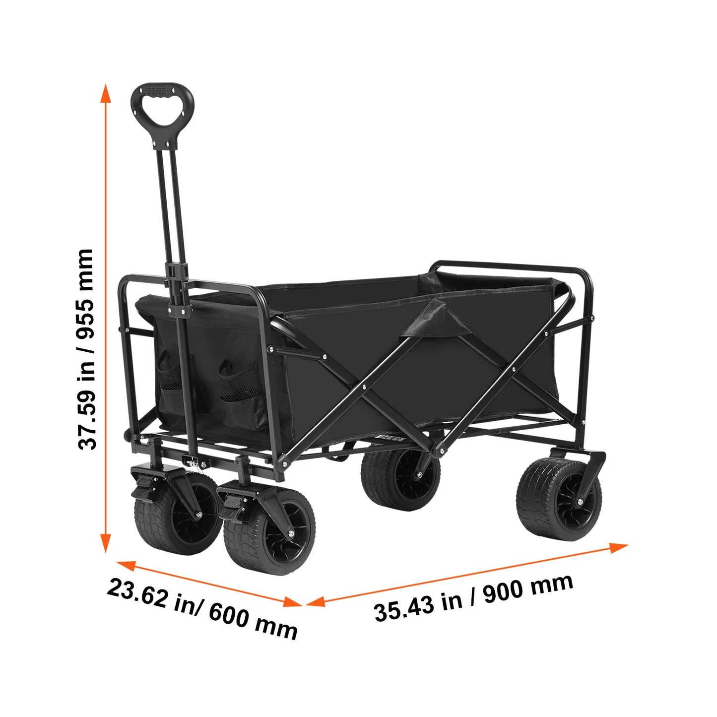 Collapsible Folding Beach Wagon with All-Terrain Wheels and Drink Holders