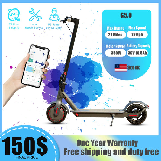 G5.0 Electric Scooter 36V 10.5AH High Capacity Battery 21Miles Long Range
