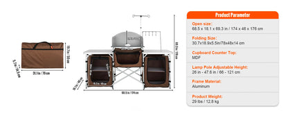 Camping Outdoor Kitchen Table Cabinet Foldable Storage Rack
