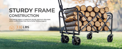 Heavy Duty, Foldable, Portable, Wagon for Groceries, Beach Cart with All-Terrain Wheels  Drink Holders