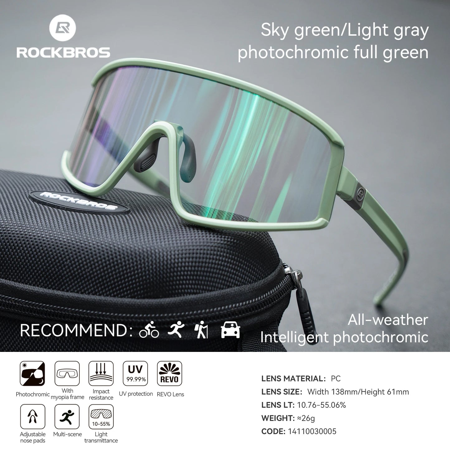 ROCKBROS Cycling Sunglasses Polarized UV400 Driving Non-slip Anti-fog Photochromic Glasses