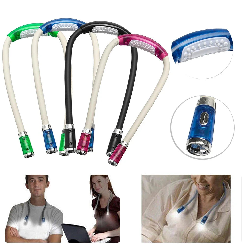 4LED Neck Reading Light Flexible Hug Neck Lamp Torch 2xAAA Batteries Book Lights 4 Modes Camping Lamp Flashlight Headlight