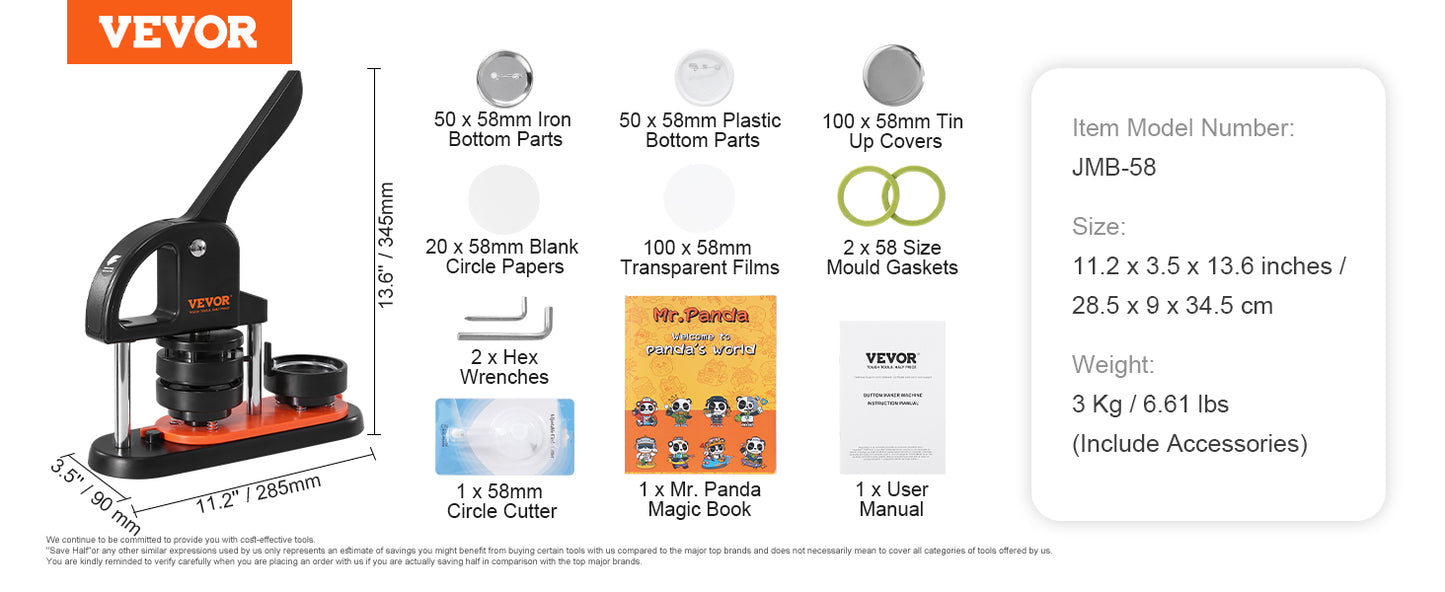 VEVOR Button Maker 25/32/58 Machine