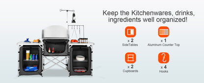 Camping Outdoor Kitchen Table Cabinet Foldable Storage Rack