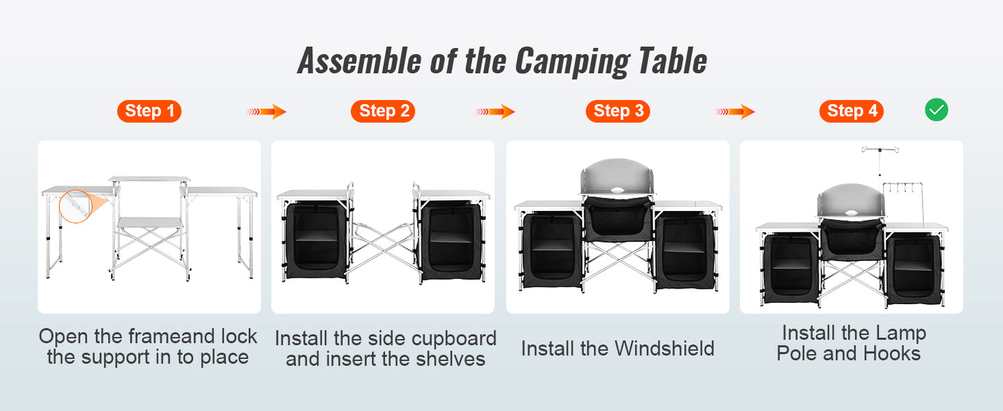 Camping Outdoor Kitchen Table Cabinet Foldable Storage Rack