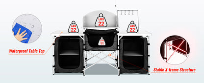 Camping Outdoor Kitchen Table Cabinet Foldable Storage Rack