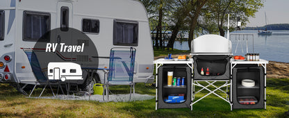 Camping Outdoor Kitchen Table Cabinet Foldable Storage Rack