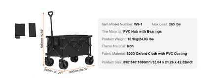Collapsible Folding Beach Wagon with All-Terrain Wheels and Drink Holders